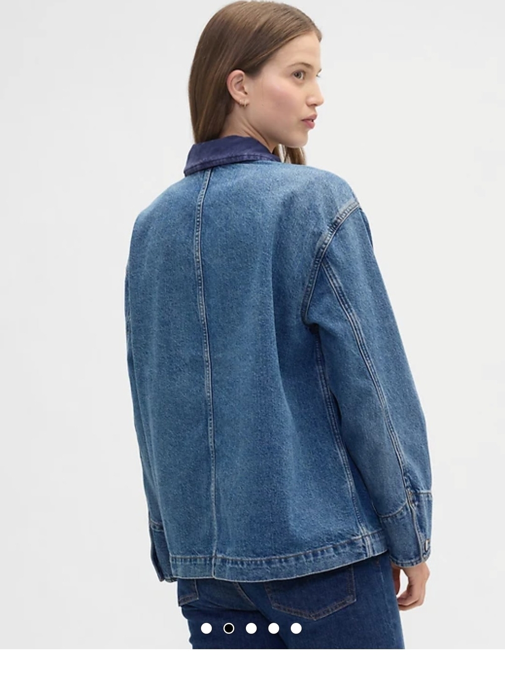 GAP Two-Tone Blue Denim Chore Jacket with Dark Collar - Picture 5 of 6